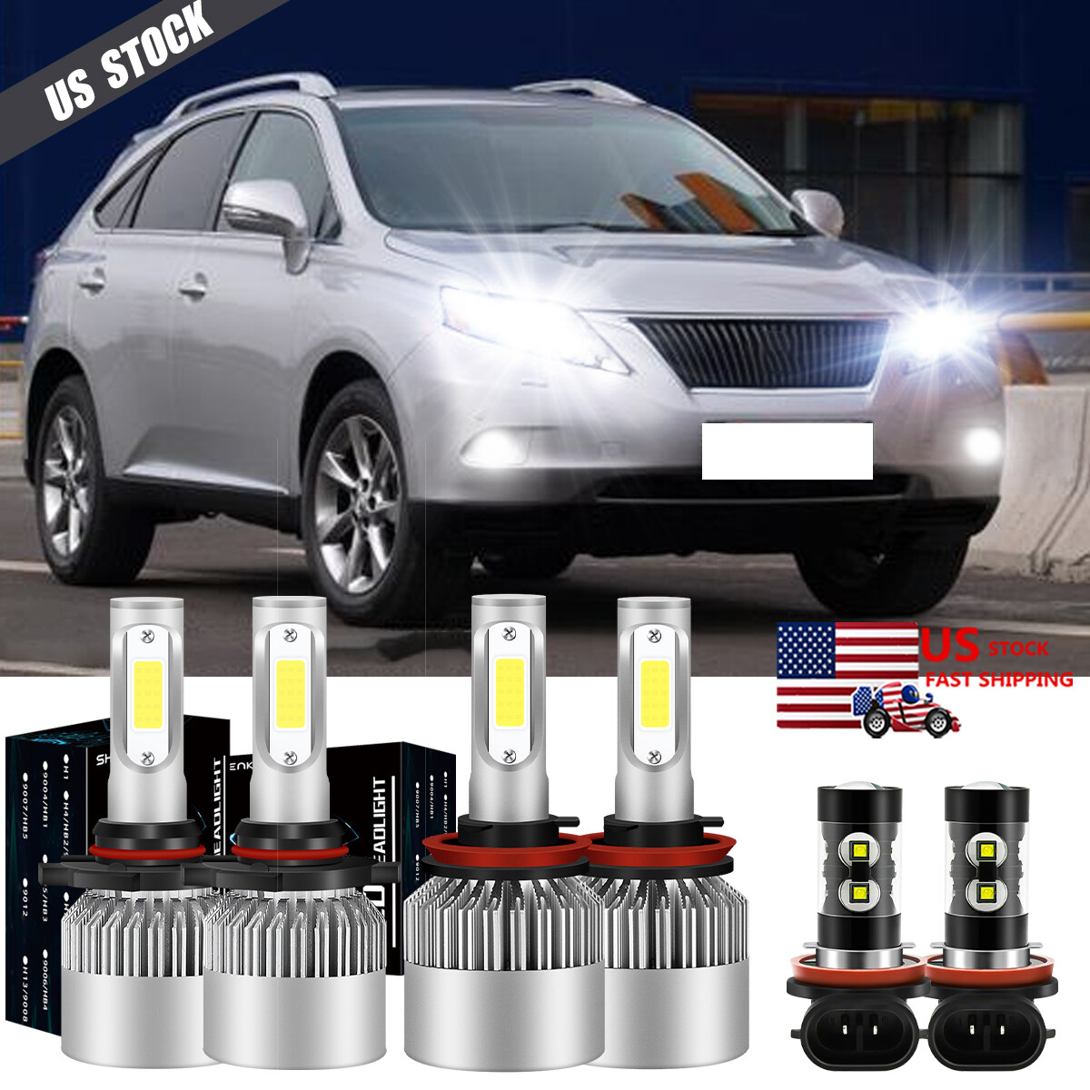 For Lexus RX350 2010-2014 - 6000K LED Headlight Bulbs Hi Low + Fog