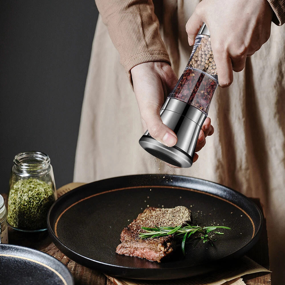 2 in 1 Pepper Grinder Stainless Steel Double-Head Sea Salt Spice Manual Grinder 2 in 1 Pepper Grinder Stainless Steel Double-Head Sea Salt Spice Manual Grinder