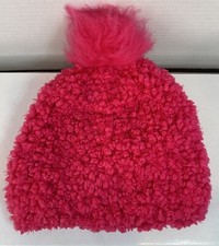 Wonder Nation Girls Hot Pink Faux Fur Pom Pom Beanie Hat One Size