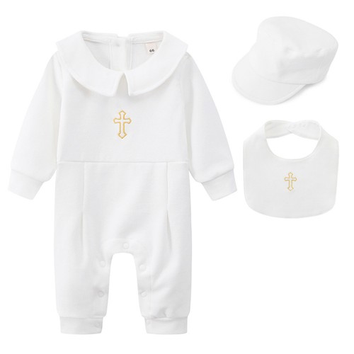 Unisex Baby Jumpsuit Infant Bodysuit Clothing Romper Outfits Baptism Set Bib - Picture 5 of 31