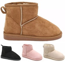 LADIES WOMENS FLAT WARM WINTER FAUX FUR LINED SNUGG ANKLE SHOES BOOTS SIZE 3-8
