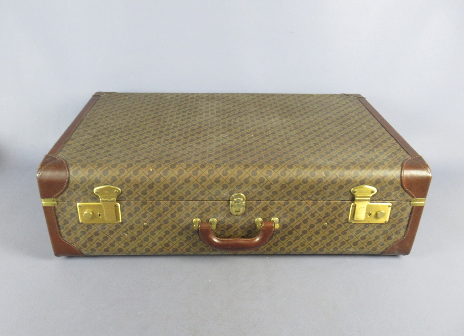 Maleta Dura Gherardini en Tela y Monograma Cuero Marrón de Viaje Vintage