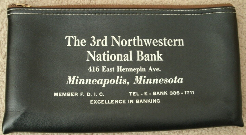 3RD NORTHWESTERN NATIONAL BANK BLACK ZIPPER DEPOSIT BAG MINNEAPOLIS MINNESOTA US
