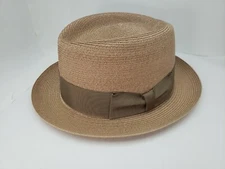 BILTMORE MILAN TELESCOPE PORK PIE STRAW HAT COCOA MADE IN CANADA