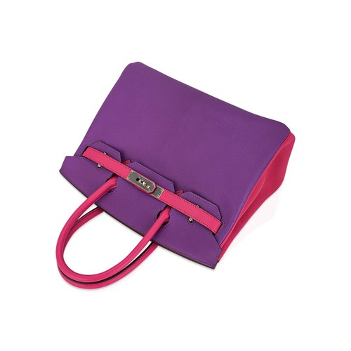 Hermes Birkin HSS 30 Bag Parme Rose Shocking Chevre Leather Palladium Hardware - Picture 11 of 13