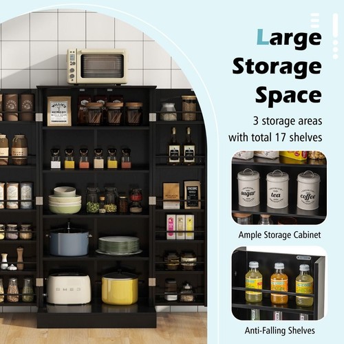 Kitchen Food Pantry Floor Cabinet Cupboard Storage 17 Tier Shelving Sideboard AU - Picture 5 of 11