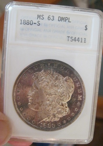 1880 S Morgan Silver Dollar ANA holder MS 63 DMPL, Colorful toning, 5022 - Picture 2 of 6
