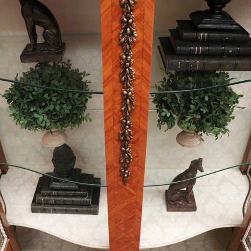 French Louis XVth Style Walnut & Marquetry Inlaid Display Vitrine, China Cabinet - Picture 20 of 23