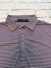 RLX Ralph Lauren Men s Large White Purple Striped Performance Golf Polo, EUC