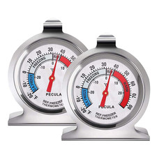 Refrigerator Freezer Thermometer 2 Pack Large Dial Stainless Steel No Battery