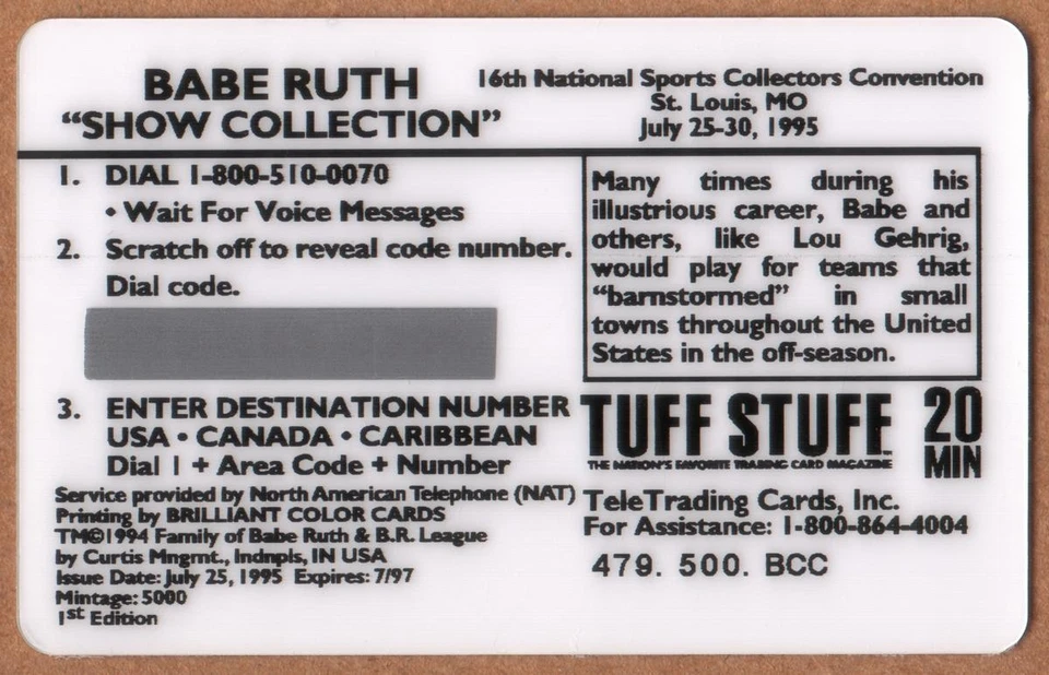 20m Babe Ruth Baseball Show Collection Teaches Boy To Bat Phone Card - Image 2 of 2