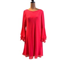 Vestido Lauren Ralph Lauren Manga Campana Mujer 12 Rosa Cambio Gasa Romántico