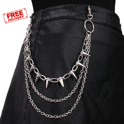 Schlüsselanhänger Punk Stachel Nieten Lagenlook Metallkette für Herren Damen Hose Jeans Biker G