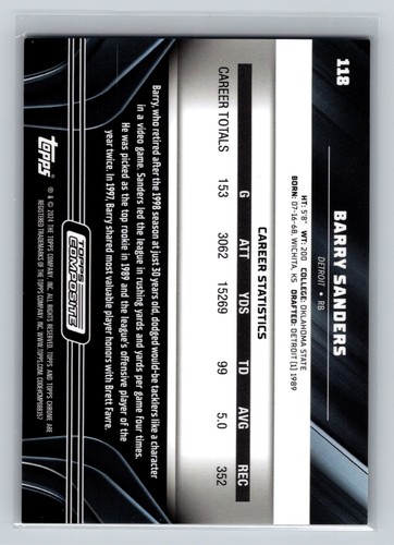 2023 Topps Composite Barry Sanders Chrome Black Green Wave Refractor # /99 - Picture 2 of 2