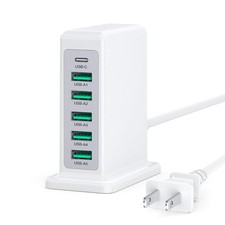 USB Charger Block 45W Max 6-Port USB Charging Station For Multiple Devices