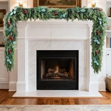 6 Ft Christmas Garland for Mantle, Real Touch Cedar Garland Artificial Realis...