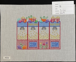 HP Needlepoint 18ct 3D Retro Popcorn Machine Blue Red Yellow Flowers PK50