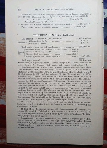 1881 railroad Report NORTHERN CENTRAL RAILWAY Green Spring Canton Sunbury PA