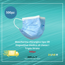 500 Mascherine chirurgiche monouso in TNT con elastici 3 strati filtranti IIR