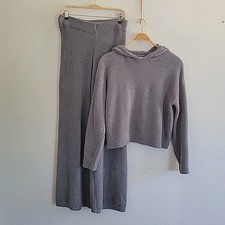 Happily Grey Plush Pants Hoodie Set Large 2 Pc Casual Cozy Lounge Minimalist