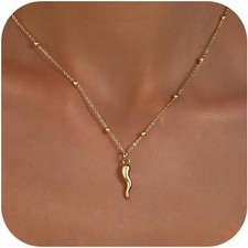 Gold Necklace for Women 14K Gold Plated Dainty Pendant Chain Puffy Heart Italian