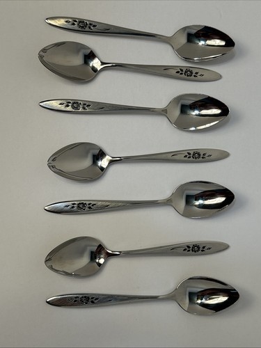 Oneida Community“Rose Shadow” Set Of 7 Tea Spoons Stainless 6" Pre-Owned Good - Picture 1 of 9