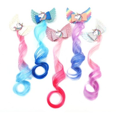 5- Colored Angel Wings Hair Bows Hair Extensions For Girls, Glitter Unicorn H...