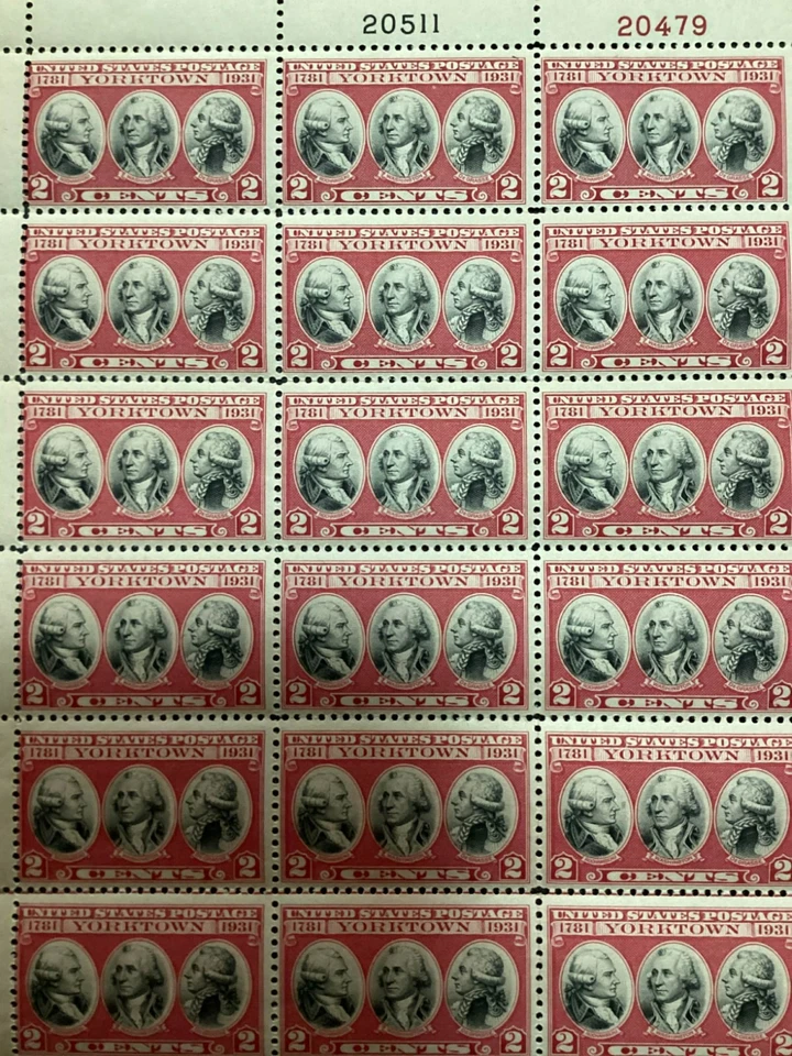 Plate Block 0f 45 Stamps- Scott 703-2 cent- Yorktown- 1931- MNH - Image 3 of 3