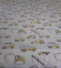 Land of Nod Twin Flat Sheet White Construction Trucks Yellow Diggers 100 Cotton