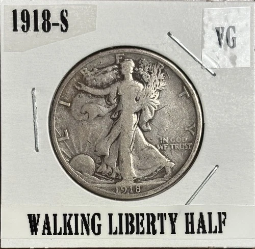1918-S 50C Walking Liberty Half Dollar Fine Condition Original