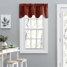 Ellis Lisa Solid Color Poly Cotton Lined Scallop Valance 58" x 15" Red