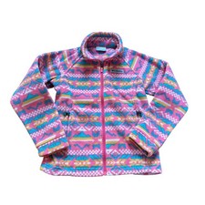 Columbia Fleece Jacket Kids Pink Aztec Geometric Full Zip WG6778 SIZE S 7/8 