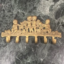 Vintage Brass Cherubs Flowers Key Holder Wall Mount Brass Hat Coat Hook Hanger