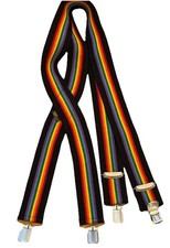 Welch Rainbow Elastic Suspenders 2" Wide Clip On Vintage Made In USA Pride