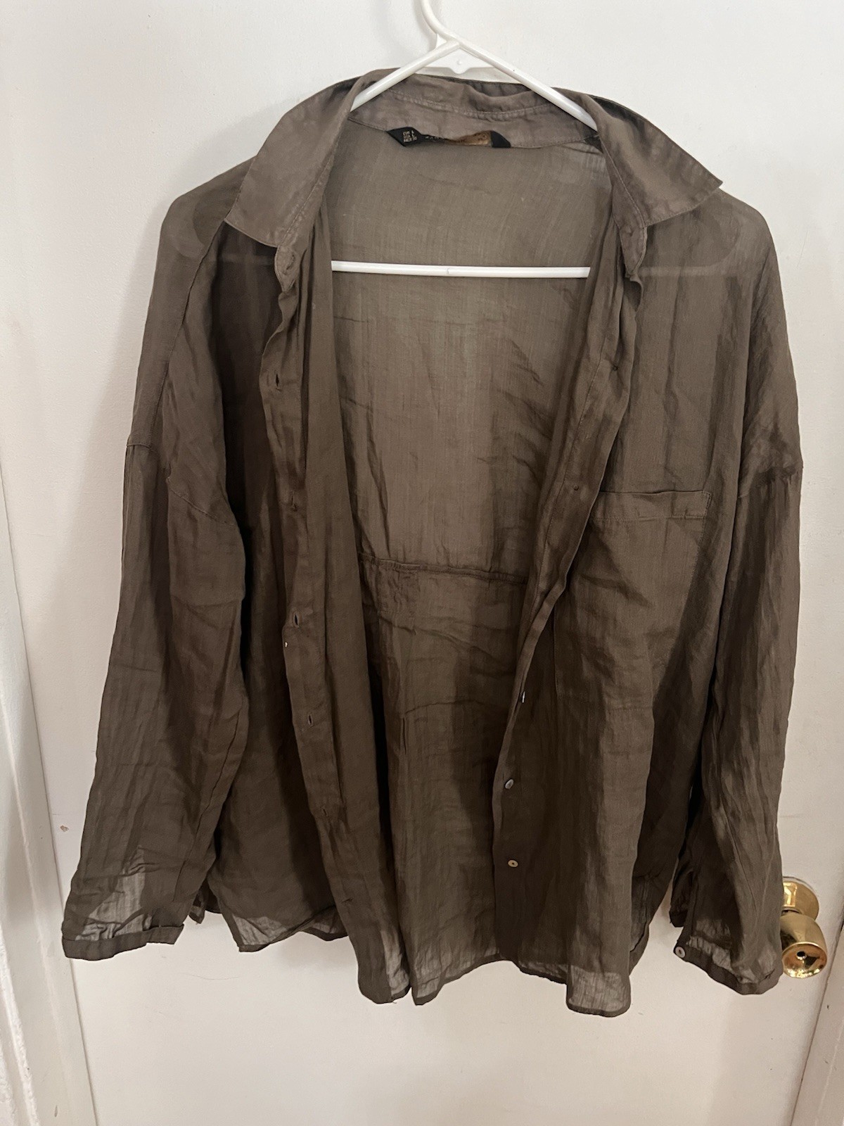 ZARA BASIC Brown Linen Long Sleeve Button-Up Shir… - image 2