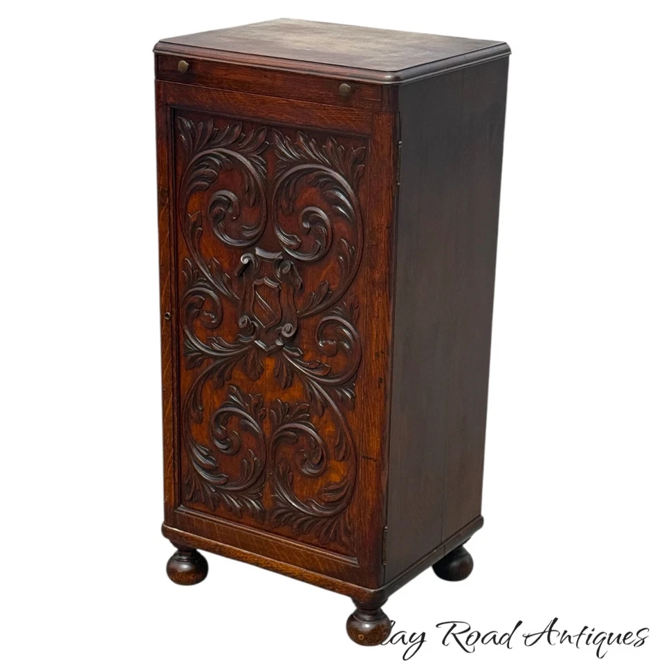 Старинный винный ликерный шкаф из тигрового дуба редкий викторианский Филадельфия 1890 г. - Изображение 2 из 4