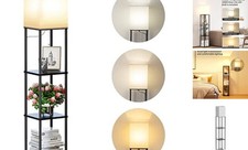 Floor Lamp with Shelves, Modern Square Standing Lamp with 3 Color Black