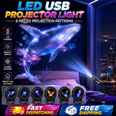 LED USB Projector Night Light 6 Patterns Whale Jellyfish Butterfly Kids Gift