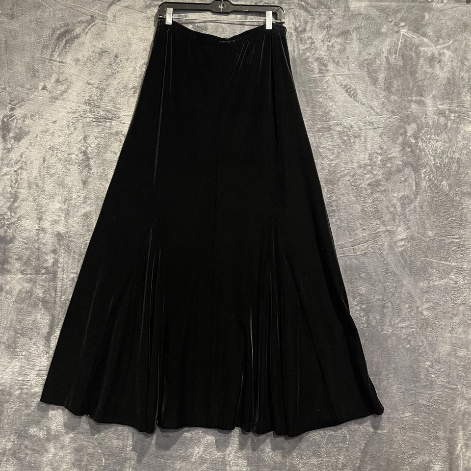 Maxi Falda Vintage Alex Evenings Mujer XL Vacaciones Terciopelo Negro Acampanada Trompeta Foto 2 de 4