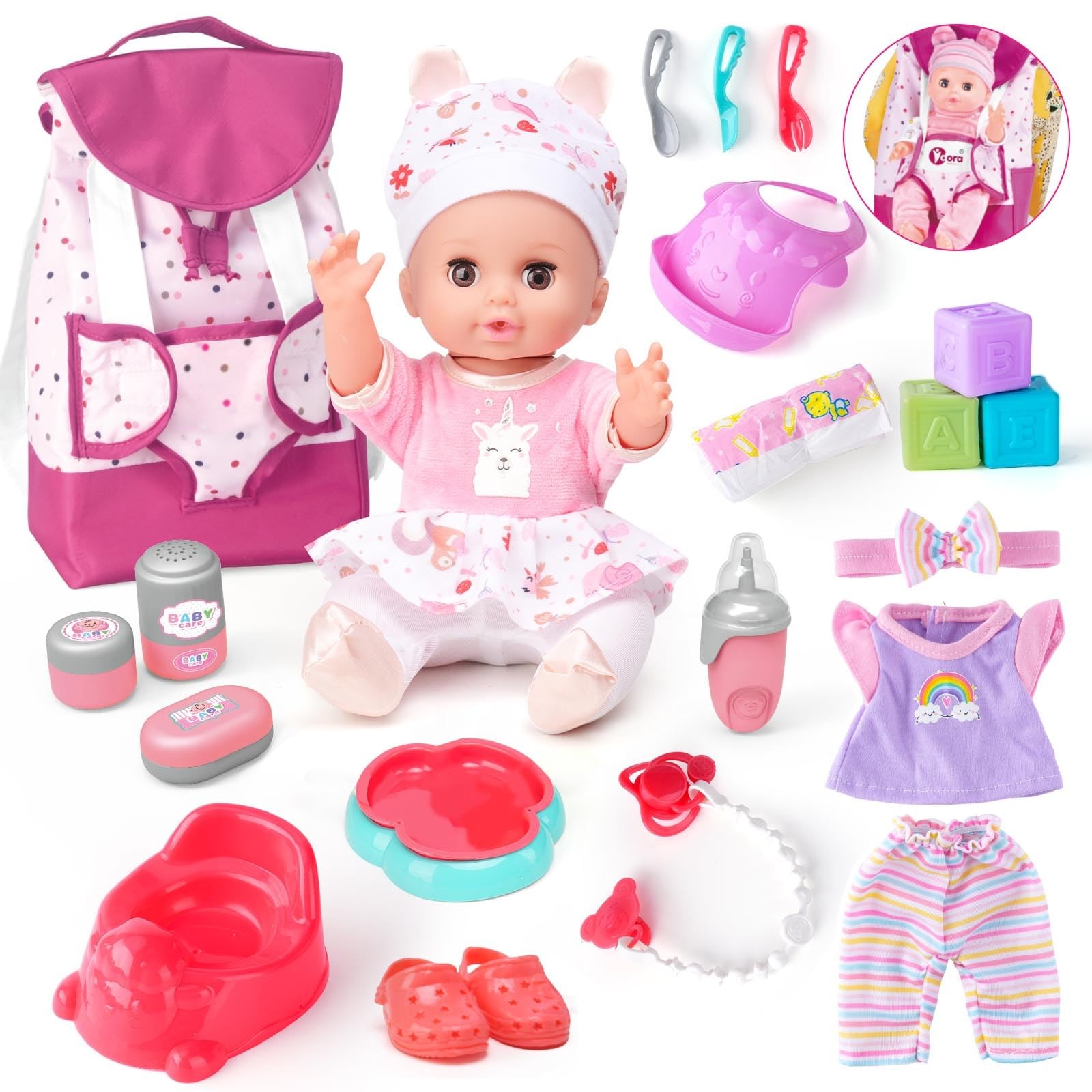 Baby Doll with Accessories Set, Baby Dolls Set for Girls 3-5