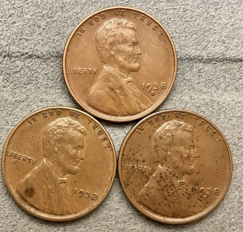 1938-p 1938-D 1938-S  Lincoln Wheat Cents - [XF EF] Extremely Fine ~ B686
