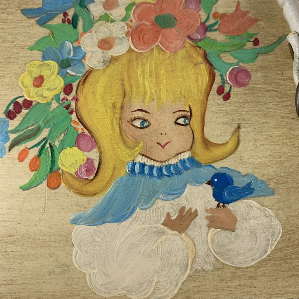 Caja de madera vintage años 60 cartera flores pájaros mod niña detalles coloridos joyero Foto 2 de 4