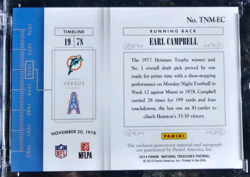 2014 National Treasures Earl Campbell autograph auto game used jersey  3/10 view 2