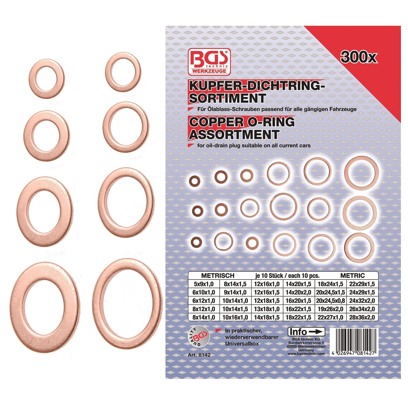 Assortiment de 300 joints d'étanchéité en cuivre plat de 5mm à 28mm modèle 8142