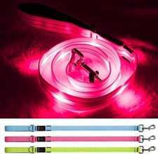 Led Dog Leash, 4 Ft Light Up Dog Leash Rechargeable Waterproof, Nylon Pink Color