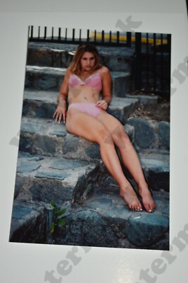 curvy redhead woman in pink bikini thick legs VINTAGE PHOTOGRAPH  Hq