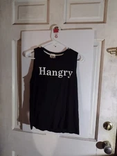 Dirtee Laundry "HANGRY" Junior Women SMALL Top Black Sleeveless Shirt PRE OWNED