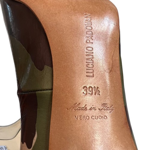 Luciano Padovan camo high heels 39.5 9.5 olive green brown patent leather pump - Picture 12 of 12