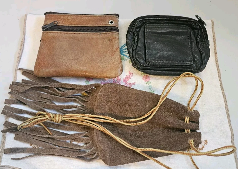 Vintage Lot of 3 Brown/Black Leather Pouches Coin Pouch - Image 2 of 4