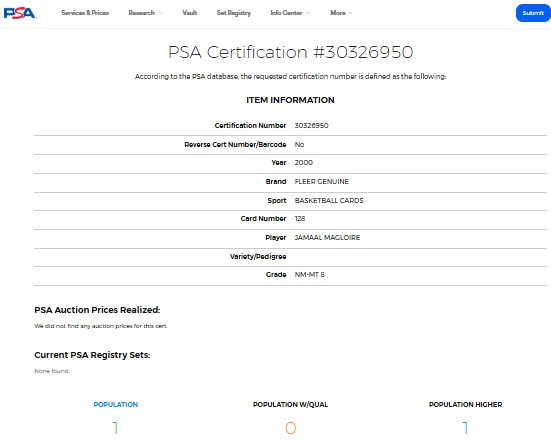 Fleer Genuine Upside 128 Jamaal Magloire 2000/1500 Rookie PSA 8 *Solo 1 superior* Foto 3 de 3